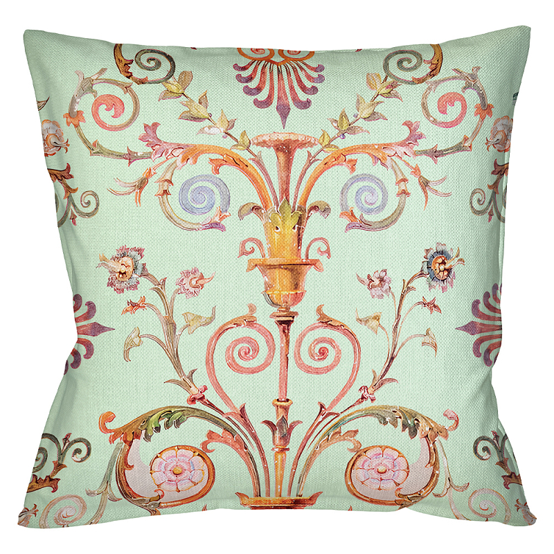 Декоративная подушка светло-зеленая с растительным орнаментом Raffael Floral Green Cushion Салатовый Мульти Декоративная подушка светло-зеленая с растительным орнаментом Raffael Floral Green Cushion Салатовый Мульти в Воронеже | Loft Concept