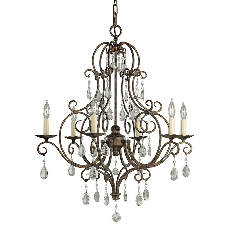 Люстра бронзового цвета с 6-ю лампами и подвесками из оптического стекла в классическом стиле Feiss Бронза Кремовый Прозрачное Стекло в Воронеже | Loft Concept 