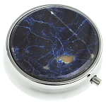 Таблетница карманная круглая с 3-мя отделениями с зеркалом и накладкой из натурального камня Содалит Silver Stone Pillboxes варинант исполнения - 1 | Loft Concept в Воронеже