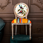 Стул бежевый в разноцветную полоску из натурального бука с изображением птиц и цветов Blooming Red Blue Birds Colorful Stripes Chair варинант исполнения - 5 | Loft Concept в Воронеже