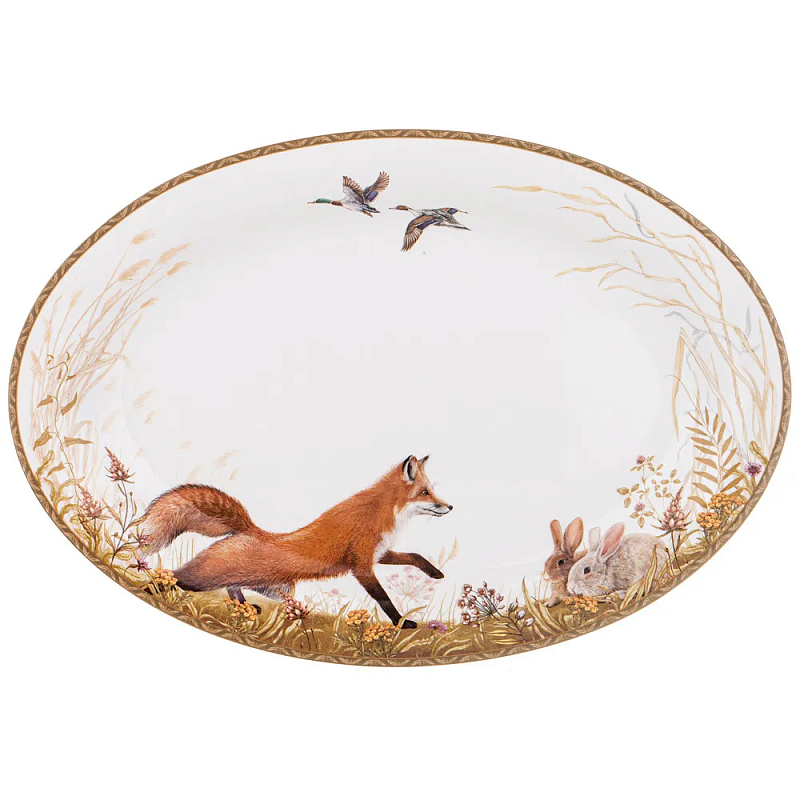 Блюдо овальное из фарфора с изображением животных Hunting Porcelain Collection Белый Мульти Блюдо овальное из фарфора с изображением животных Hunting Porcelain Collection Белый Мульти в Воронеже | Loft Concept