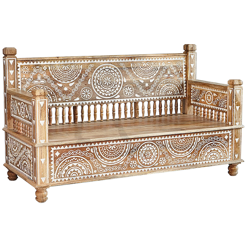 Скамья с резным декором из массива манго Grey Mango Collection Bench M Древесина Белый Скамья с резным декором из массива манго Grey Mango Collection Bench M Древесина Белый в Воронеже | Loft Concept