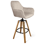 Барный стул со спинкой и подлокотниками на 4-х коричневых деревянных ножках Бежевый Велюр Ava Charm варинант исполнения - 1 | Loft Concept в Воронеже