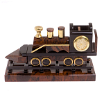 Часы настольные в виде паровоза из натурального камня Обсидиан Train Stone Clock варинант исполнения - 4 | Loft Concept в Воронеже