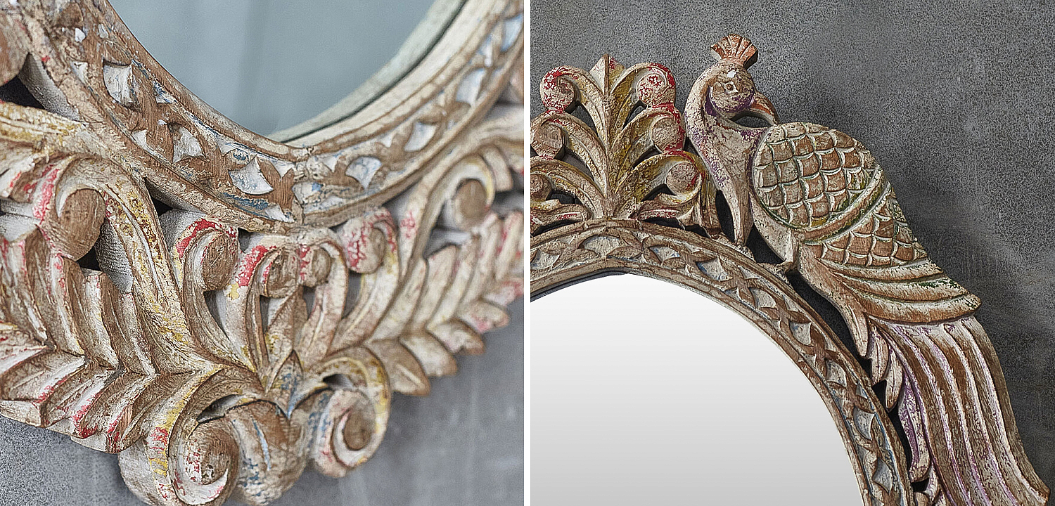 Зеркало в резной раме Viaan Grey Mango Carved Mirror Зеркало в резной раме Viaan Grey Mango Carved Mirror - Loft-Concept в Воронеже