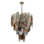 Люстра с многослойными стеклянными панелями янтарного и дымчатого цвета Textured Glass Chandelier варинант исполнения - 3 | Loft Concept в Воронеже