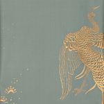 Обои ручная роспись в стиле Арт-деко Whistler Peacocks Golden colourway on Blue Grey dyed silk варинант исполнения - 1 | Loft Concept в Воронеже