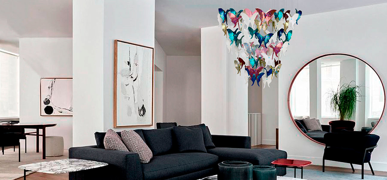 Люстра Цветные Бабочки Жемчужно-серая база Night Butterflies Chandelier Multi Color Люстра Цветные Бабочки Жемчужно-серая база Night Butterflies Chandelier Multi Color - Loft-Concept в Воронеже