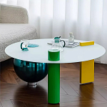 Дизайнерский журнальный стол с круглой белой столешницей на 3-х геометрических ножках Tajefox варинант исполнения - 3 | Loft Concept в Воронеже