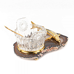 Икорница с ложкой с декором "Кадушка" с гравировкой на подставке из натурального камня Агат Decorative Cavair Dishes варинант исполнения - 3 | Loft Concept в Воронеже