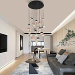 Люстра каскадная с черным круглым основанием 27 подвесов Celestial Waltz варинант исполнения - 5 | Loft Concept в Воронеже