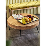 Журнальный столик с круглой фактурной столешницей из натурального дерева Vortex варинант исполнения - 6 | Loft Concept в Воронеже