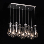 Люстра с 9-ю прозрачными плафонами из стекла в форме капли на прямоугольном потолочном основании цвета хром Lucid Rain  варинант исполнения - 3 | Loft Concept в Воронеже