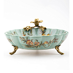 Блюдо из голубого фарфора с бронзовой птичкой Blue Garden варинант исполнения - 3 | Loft Concept в Воронеже