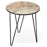 Стол журнальный с круглой столешницей из стекла на 3-х черных ножках Beige Marble варинант исполнения - 1 | Loft Concept в Воронеже