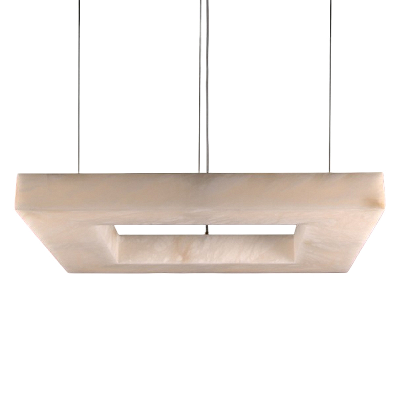 Люстра с квадратным каменным плафоном Calcite Square Light Латунь Белый в Воронеже | Loft Concept 