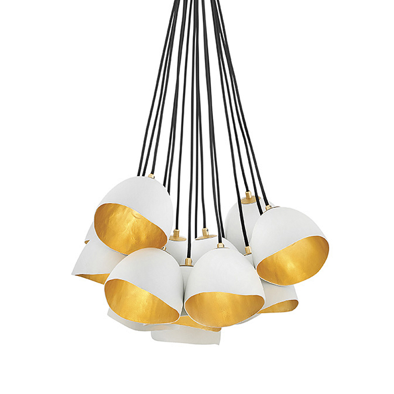 Люстра с 15-ю белыми  плафонами с золотой внутренней поверхностью Hinkley Белый Золотой Черный в Воронеже | Loft Concept 