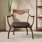 Стул деревянный с мягким сиденьем из коричневой натуральной кожи Moon Walnut Furniture варинант исполнения - 12 | Loft Concept в Воронеже