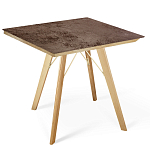 Стол обеденный с коричневой квадратной столешницей из керамики на четырех деревянных ножках Brown Ceramics варинант исполнения - 1 | Loft Concept в Воронеже