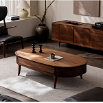 Кофейный стол овальный из дерева с 2-мя ящиками Coffee Walnut Table варинант исполнения - 1 | Loft Concept в Воронеже