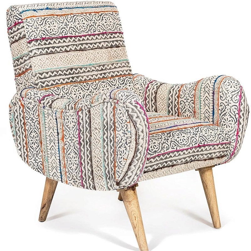 Кресло KELIM Pattern Brown Chair Серый Бежевый Кресло KELIM Pattern Brown Chair Серый Бежевый в Воронеже | Loft Concept