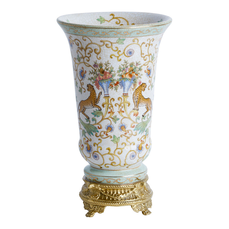 Ваза из фарфора на бронзовом основании Turquoise Blooming Garden Бронза Мульти в Воронеже | Loft Concept 