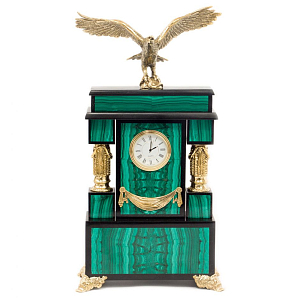 Часы настольные из натурального камня Малахит с декором в виде орла Eagle Stone Clock
