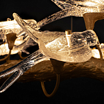 Люстра подвесная линейная с прозрачными стеклянными птичками на ветвях Serip Voa варинант исполнения - 11 | Loft Concept в Воронеже