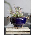 Чаша темно-синяя фарфоровая с бронзовыми ручками и ажурным ободком Eden Garden варинант исполнения - 2 | Loft Concept в Воронеже