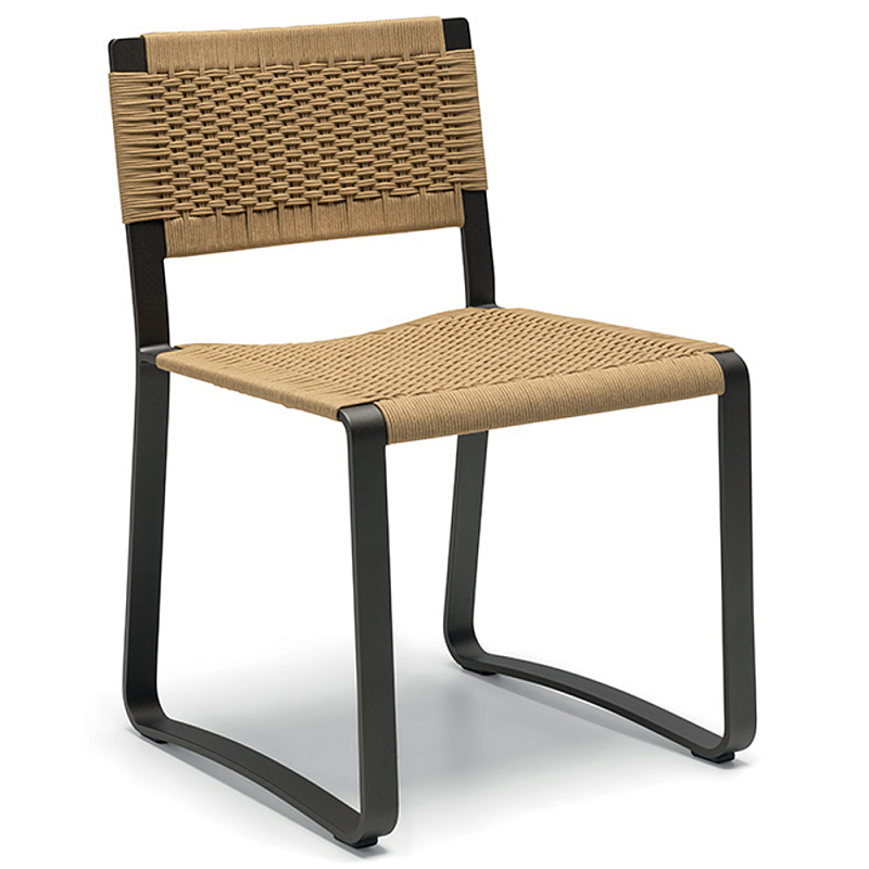 Дизайнерский стул с каркасом из металла с плетеными сиденьем и спинкой GREEN POINT Chair Черный Бежевый Серый Дизайнерский стул с каркасом из металла с плетеными сиденьем и спинкой GREEN POINT Chair Черный Бежевый Серый в Воронеже | Loft Concept