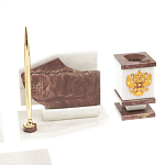 Настольный письменный набор из мрамора и лемезита с гербом и флагом России Marble Accessory варинант исполнения - 5 | Loft Concept в Воронеже