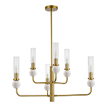 Люстра с 6-ю плафонами в форме стеклянных трубок и мраморных декоративных элементов Montreal варинант исполнения - 3 | Loft Concept в Воронеже