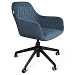 Стул с мягкой синей обивкой из велюра и подъемно-поворотным механизмом на черных колесиках Harper Blue варинант исполнения - 1 | Loft Concept в Воронеже