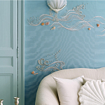 Обои с вышивкой ручной работы Amami Waves Moonbeam colourway on silk moire варинант исполнения - 2 | Loft Concept в Воронеже