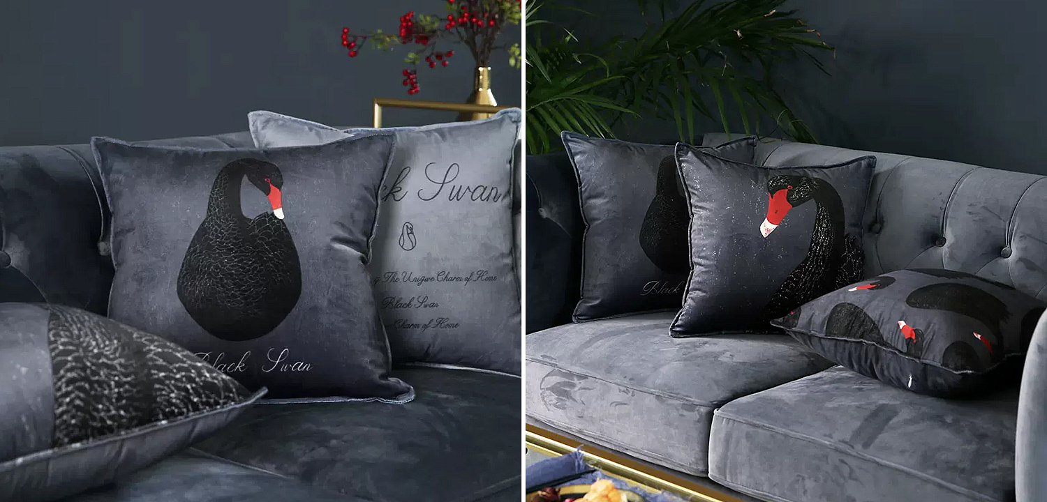 Декоративная подушка Black Swan II Cushion Черная Декоративная подушка Black Swan II Cushion Черная - Loft-Concept в Воронеже