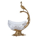 Чаша из прозрачного стекла на бронзовой подставке в виде павлина с рельефным хвостом Eden Garden варинант исполнения - 1 | Loft Concept в Воронеже