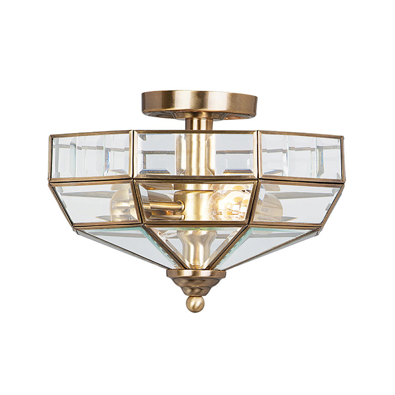 Потолочный светильник шестигранной формы с прозрачными стеклянным плафоном Elstead Lighting Латунь Прозрачное Стекло Латунь Античная полированная Никель в Воронеже | Loft Concept 