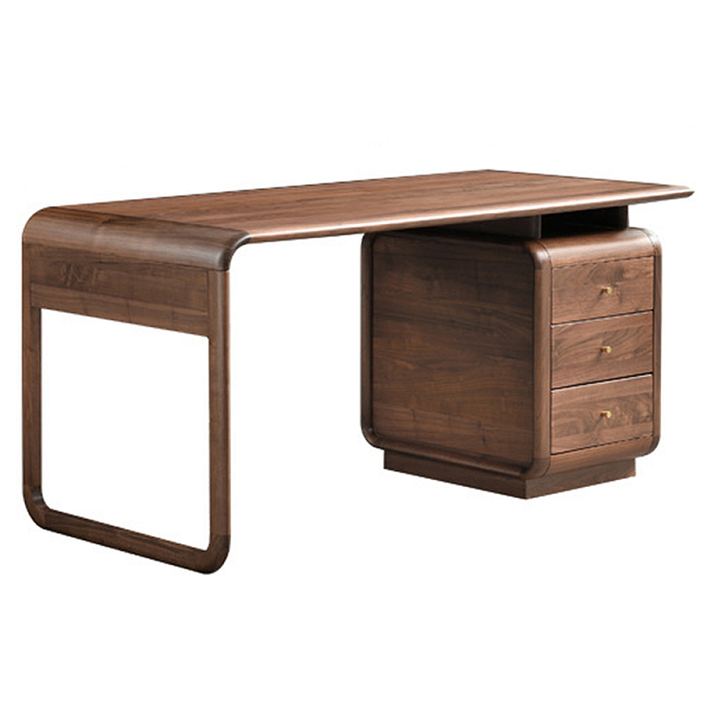 Стол рабочий округлой формы с 3-мя ящиками  Working Moonnut Table Орех в Воронеже | Loft Concept 