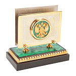 Настольный письменный набор из малахита и долерита с декором в виде герба России Leader Organizer варинант исполнения - 6 | Loft Concept в Воронеже