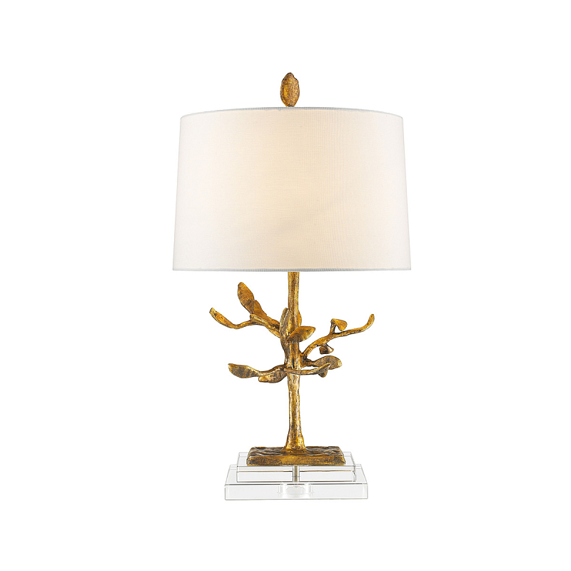 Настольная лампа с кремовым льняным цилиндрическим абажуром и ножкой в форме золотистой ветки Gilded Nola Золотой Белый Бежевый в Воронеже | Loft Concept 