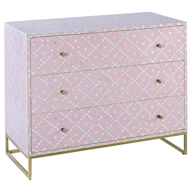 Комод инкрустация костью Pink Indian Bone Inlay 3 drawer Розовый Розовый в Воронеже | Loft Concept 