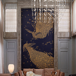 Обои ручная роспись в стиле Арт-деко Whistler Peacocks Colourway SC-100 on Empire Blue dyed silk варинант исполнения - 1 | Loft Concept в Воронеже