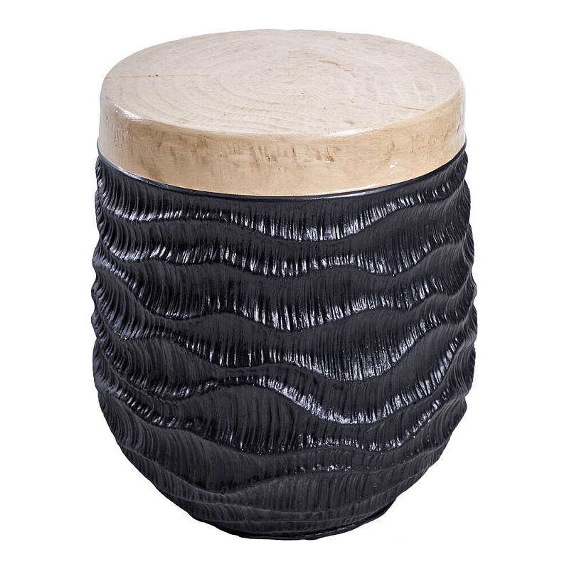 Приставной столик с фактурой под натуральное дерево Immortality Кремовый Черный в Воронеже | Loft Concept 