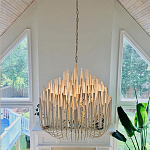 Люстра белая с несколькими ярусами деревянных палочек Bright Wooden Chandelier варинант исполнения - 2 | Loft Concept в Воронеже