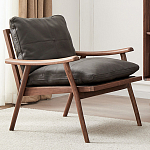 Кресло c каркасом из массива дерева и мягкой кожаной обивкой Walnut Armchair варинант исполнения - 1 | Loft Concept в Воронеже