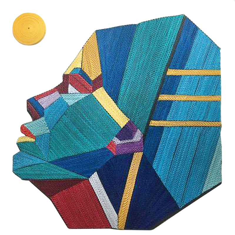 Арт объект на стену из нитей Девушка и Солнце wall panel Girl and Sun Бирюзовый Коричневый в Воронеже | Loft Concept 