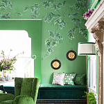 Обои ручная роспись Silk Tree Colourway SC-92 on Emerald Green dyed silk варинант исполнения - 2 | Loft Concept в Воронеже