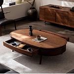 Кофейный стол овальный из дерева с 2-мя ящиками Coffee Walnut Table варинант исполнения - 2 | Loft Concept в Воронеже