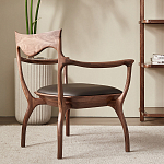 Стул деревянный с мягким сиденьем из коричневой натуральной кожи Moon Walnut Furniture варинант исполнения - 2 | Loft Concept в Воронеже