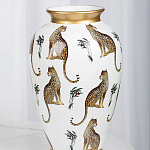 Ваза белая овальная с рисунком леопардов и золотыми акцентами LEOPARD Collection варинант исполнения - 3 | Loft Concept в Воронеже